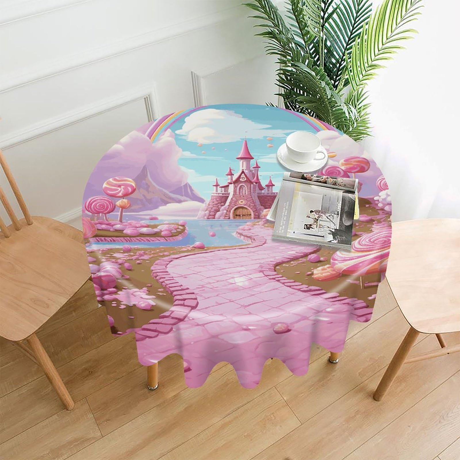 FodPand Pink Candy Round Tablecloth - 60 Inch Premium Polyester Table Cloth, Fashion Wrinkle Resistant Decorative Table Cover for Dining Kitchen Party Buffet Tables