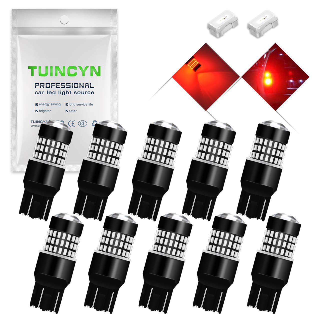 TUINCYN 7443 kierunkowskazy żarówki LED czerwone 7444NA 7440 3014 78SMD 900 lumenów super jasne tylne hamulce samochodowe trzecie / 3. światło hamowania żarówka DC 12 V-24 V 4 W (10 szt.)