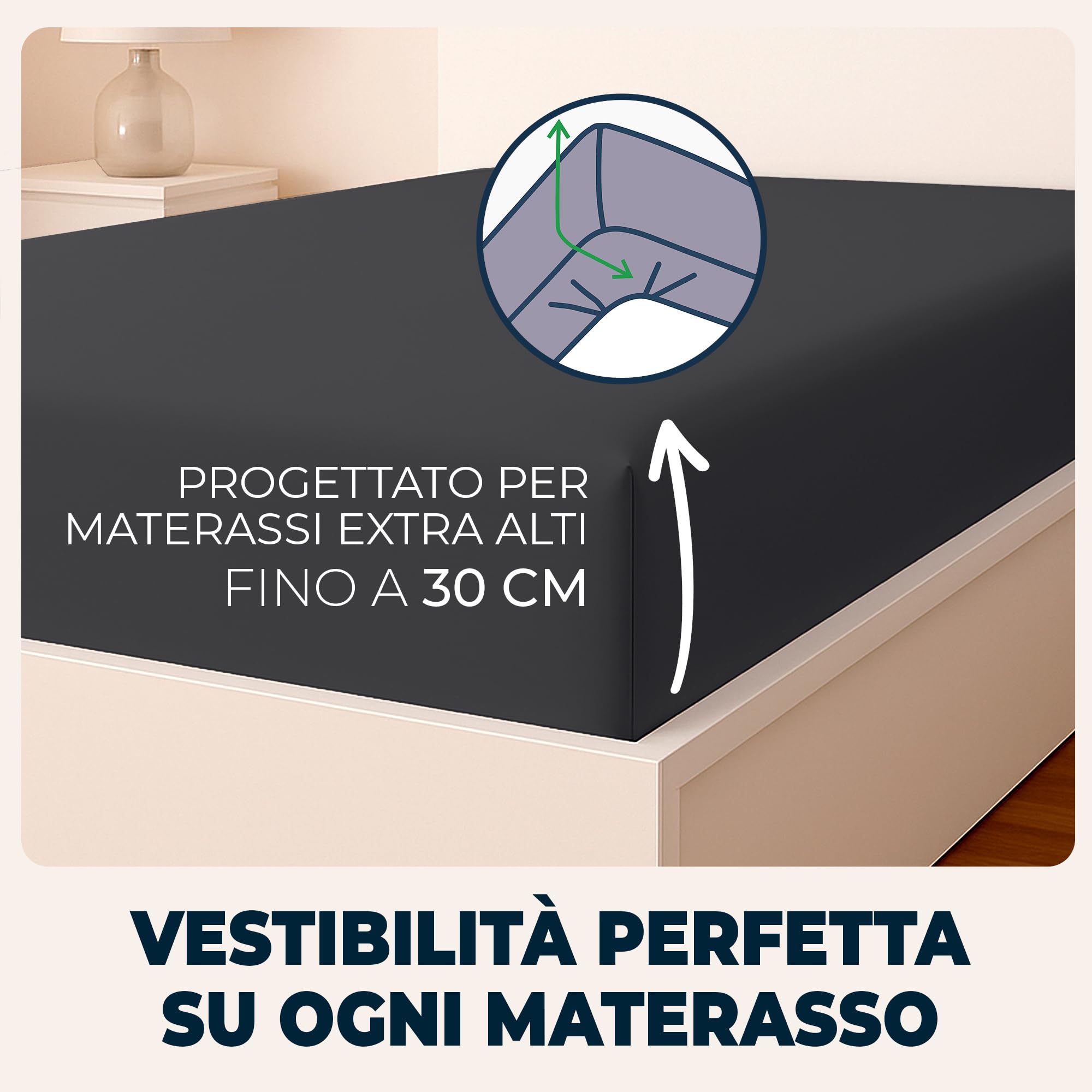Lenzuola Matrimoniali con Angoli 160x190 cm Grigio Scuro in Microfibra per Letto con Materasso fino a 30cm Tessuto Anti-Acaro e Ipoallergenico di Alta Qualità Morbido e Lavabile in Lavatrice