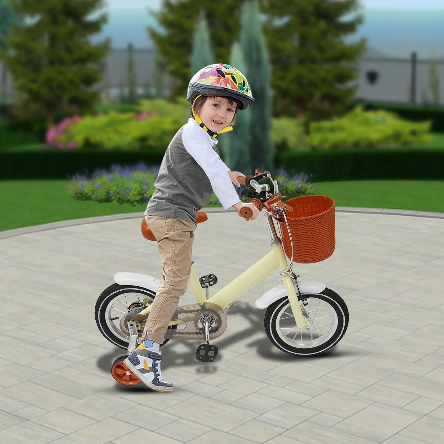 MccoMMon Bicicleta infantil de 12 pulgadas, bicicleta 2 en 1, pedal de aprendizaje para niños a partir de 2 – 4 años, altura ajustable, bicicleta infantil con ruedas estabilizadoras y cesta