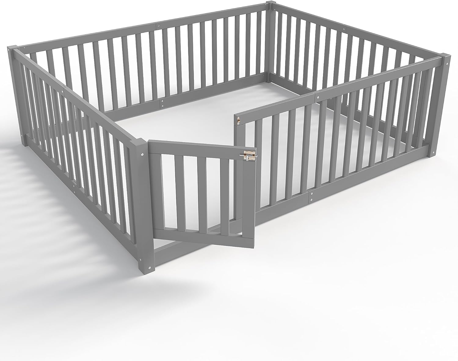 Bellemave Full Floor Bed with Door and High Guardrail, Full Size Montessori Floor Bed with Fence, Easy Assemble Montessori Beds for Girls, Boys, Gray