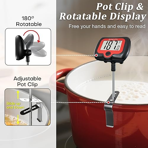 Miniatura 2 de BOMATA Termómetro digital de caramelo con clip para olla, termómetro de aceite de freír con pantalla giratoria y sonda larga, para hacer velas de