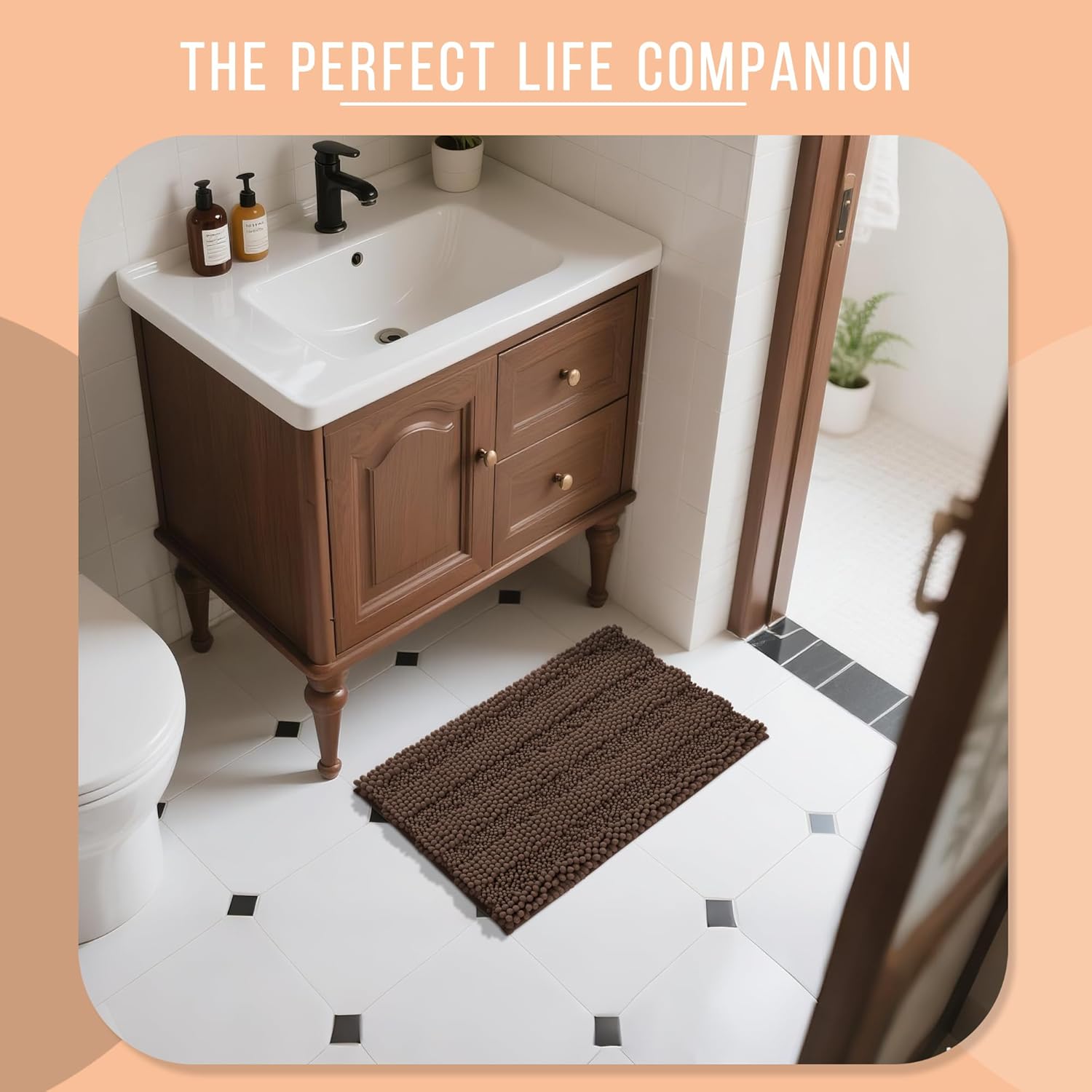 Yimobra Bathroom Rug Mat, Non Slip and Super Absorbent Bath Mat, Machine Washable Quick Dry, Ultra Plush Chenille Shower Rugs for Bathroom Floor Sink Tub and Shower Outside, Brown, 24 x 17 - Image 7