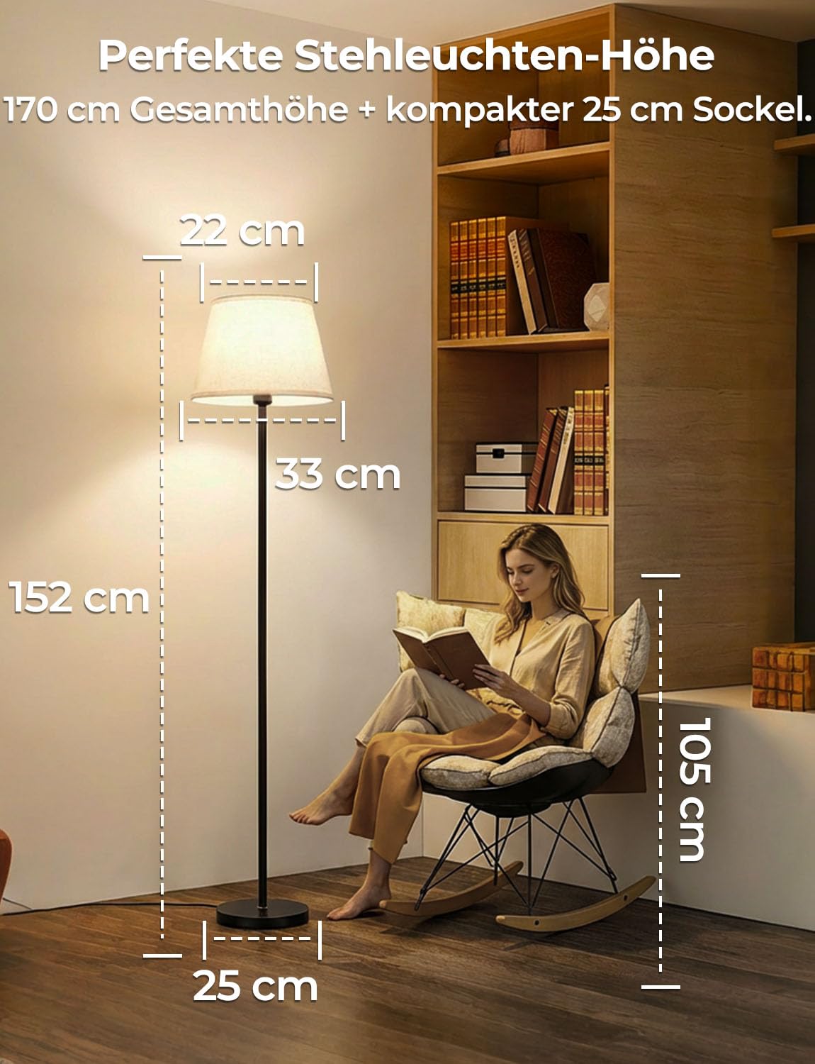 Intelligente LED Stehlampe Wohnzimmer Dimmbar RGB mit Fußschalter und App-Steuerung, 16 Millionen Farben, 152cm Moderne Stehlampe mit Glühbirne, 2700K-6000K, CRI92, 10W 1200LM für Schlafzimmer & Büro