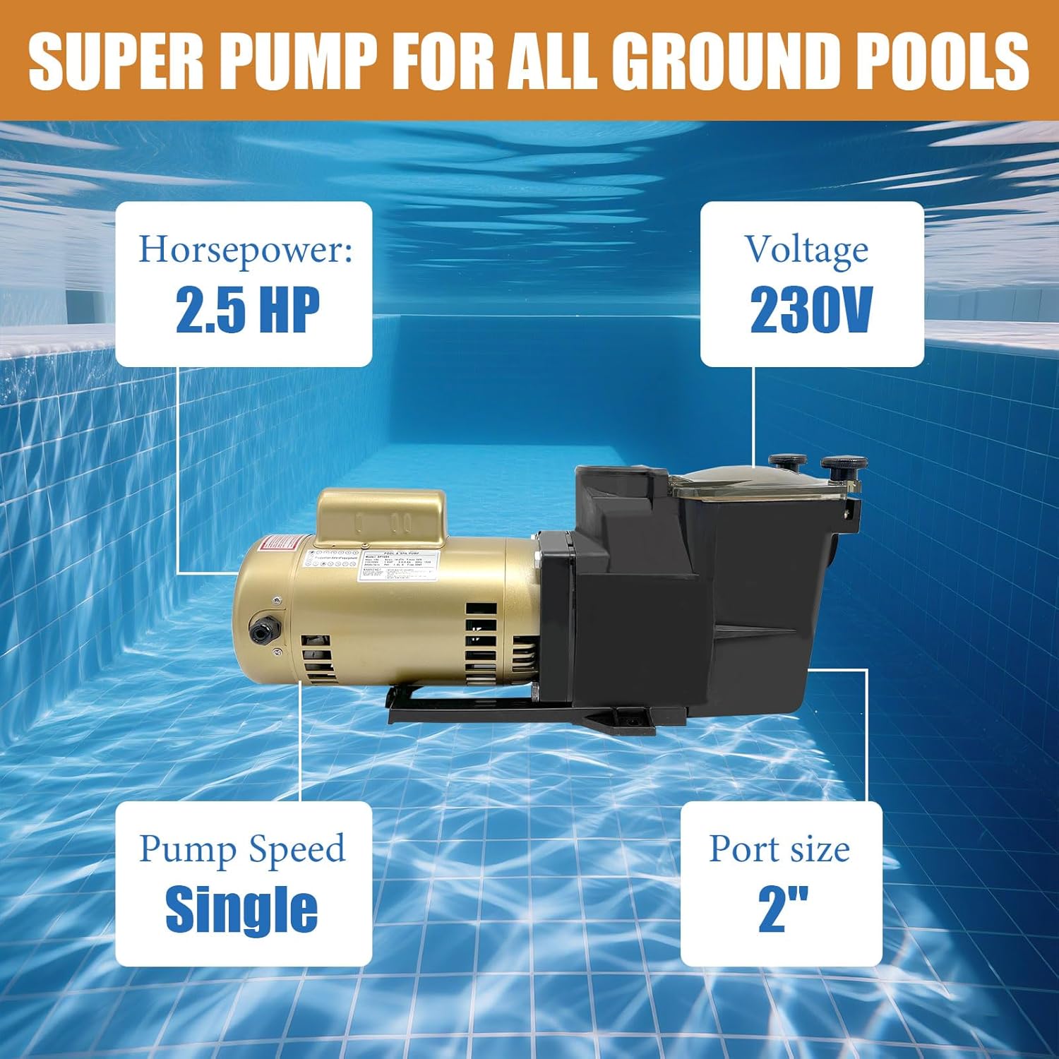 W3SP2621X25 Inground Pool Pump 2.5 HP Single Speed 115/230v,Super Pool Pump Compatible With Hayward In-Ground Swimming Pools and Spas SP2621X25