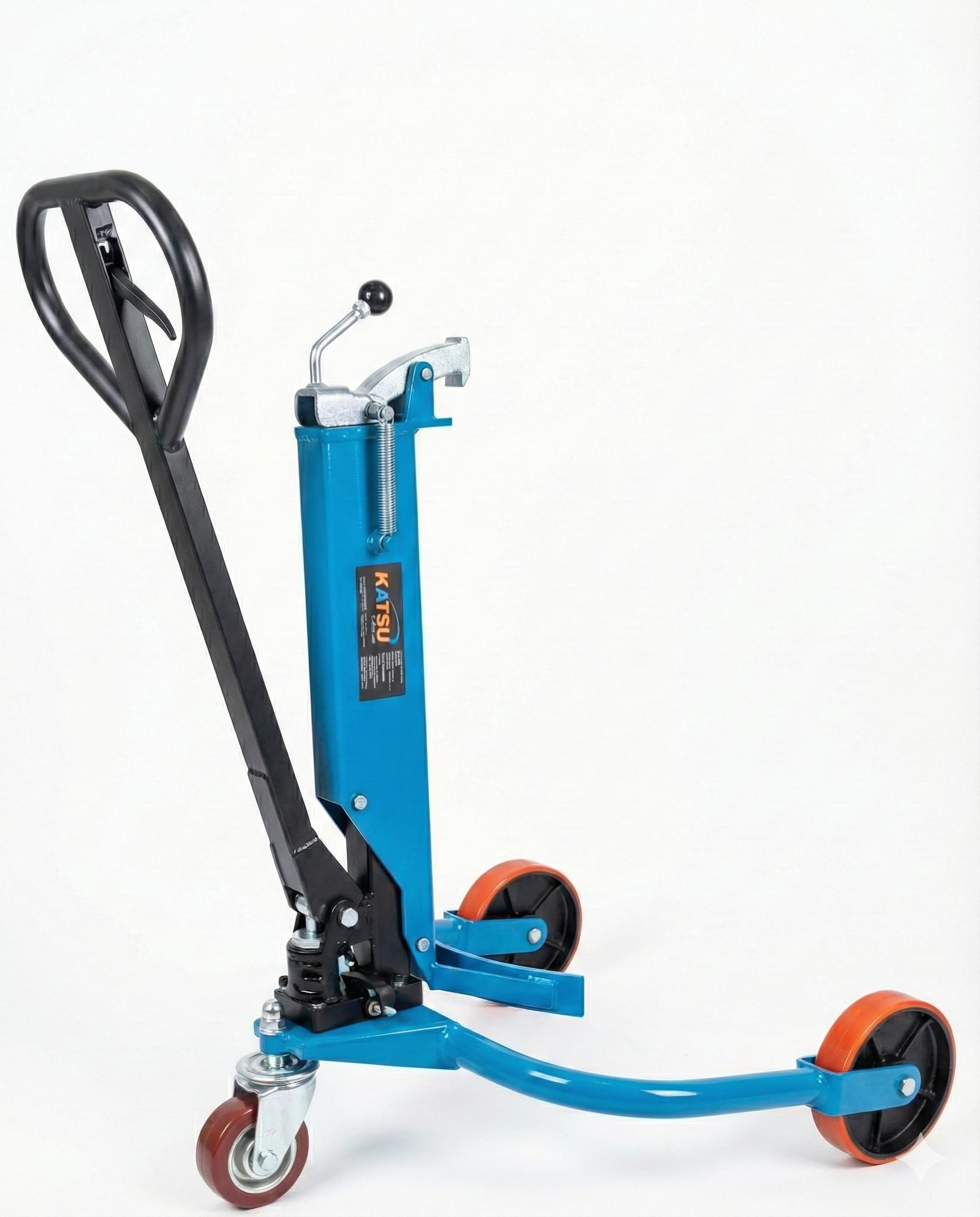 Katsu Tools Blue Hydraulic Drum Truck Trolley – 260 Kg Capacity Drum Lifter & Mover For 210L (55 Gallon) Steel Drums, Industrial Oil Barrel Handling, Model 161714