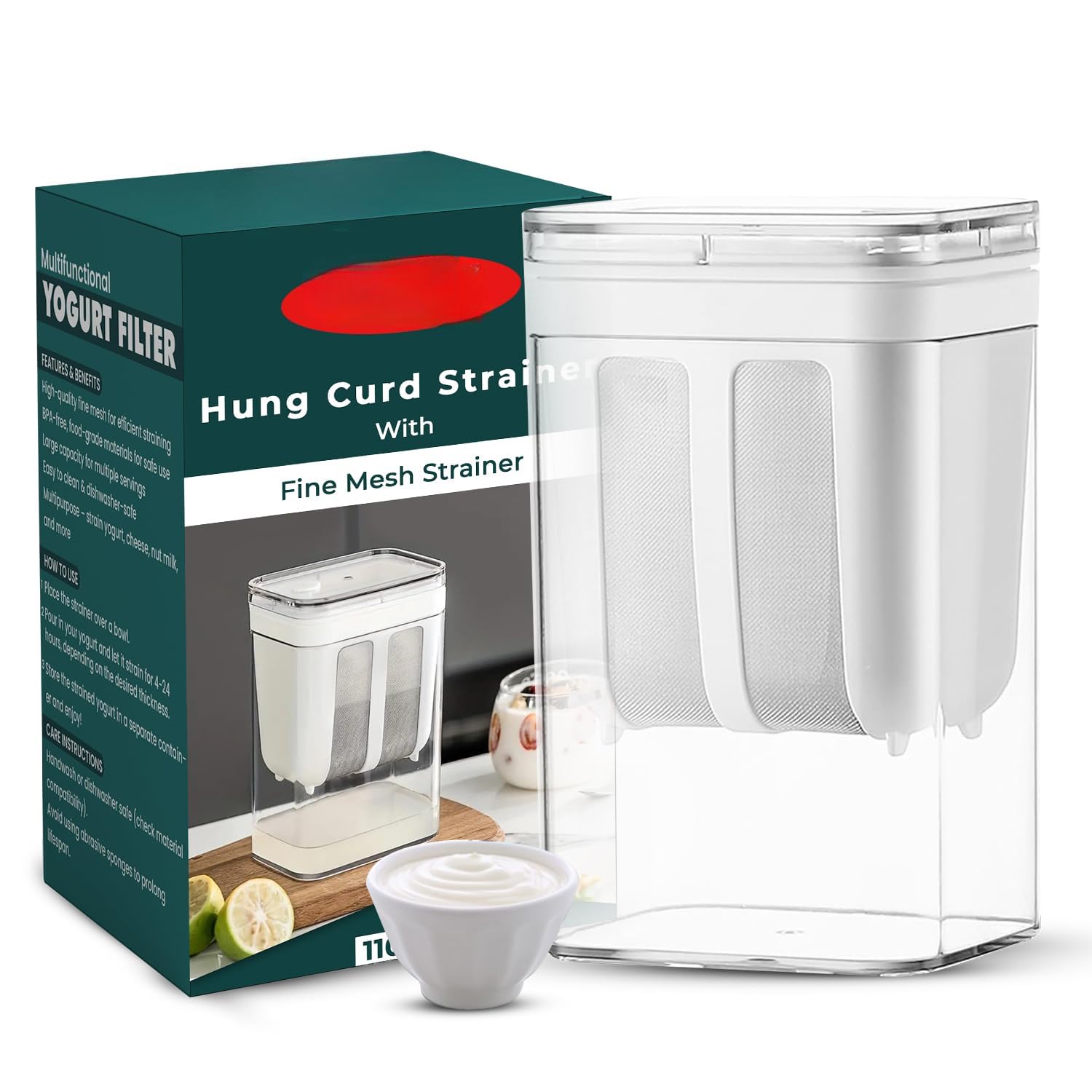 Hung Curd Strainer Box | Curd Maker and Greek Yogurt Maker - 1100ml Fine Mesh Strainer with Lid | Multifunctional Yoghurt Filter | Curd Maker for Home | Whey Separator-image-33