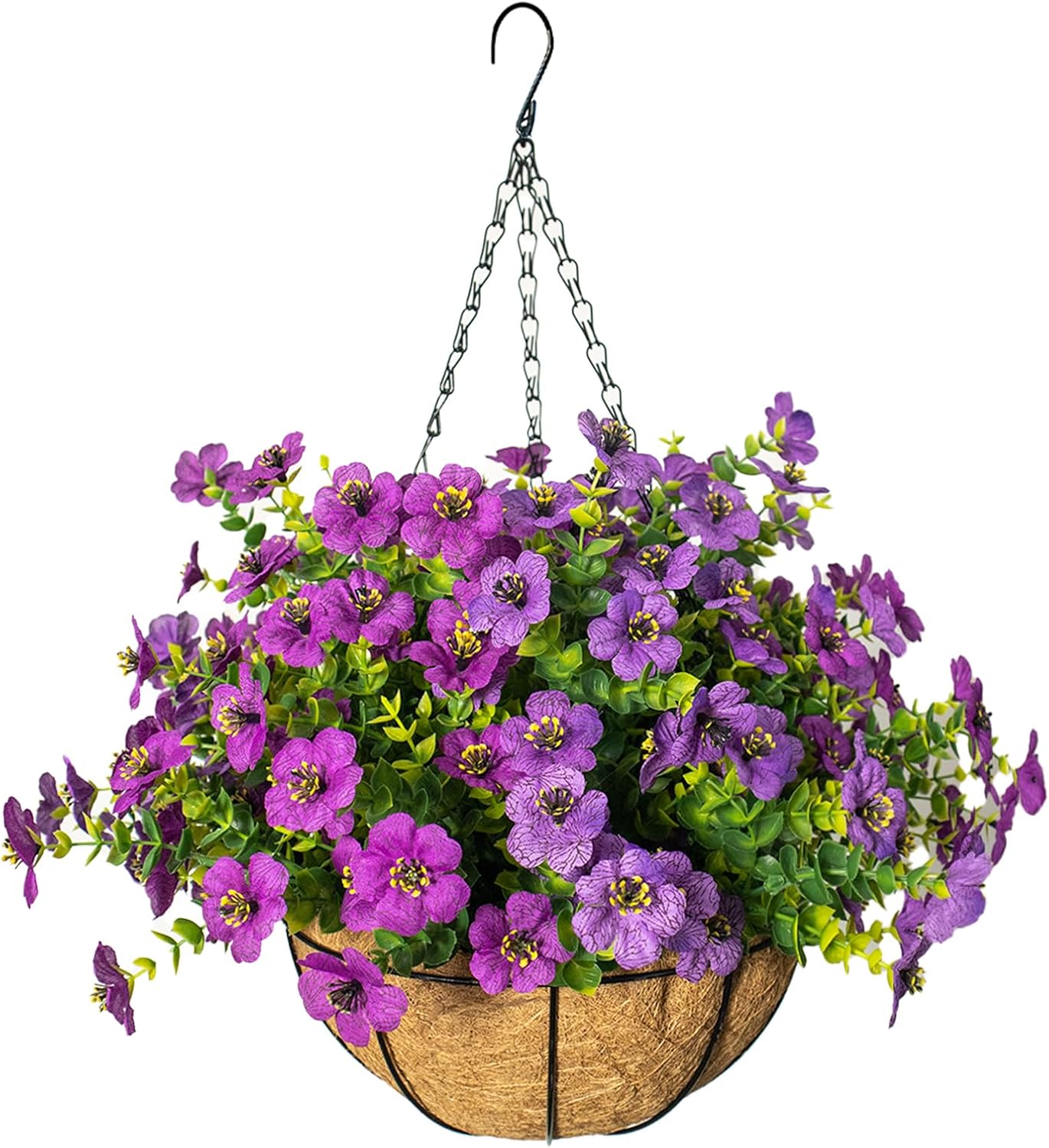 Artificial Hanging Flowers for Outdoors with Basket,UV Resistant Realistic Faux Hanging Plants Outdoor Artificial Flowers for Outdoors Basket for Yard Porch Patio Garden Home Decor,12 Bundles Mix