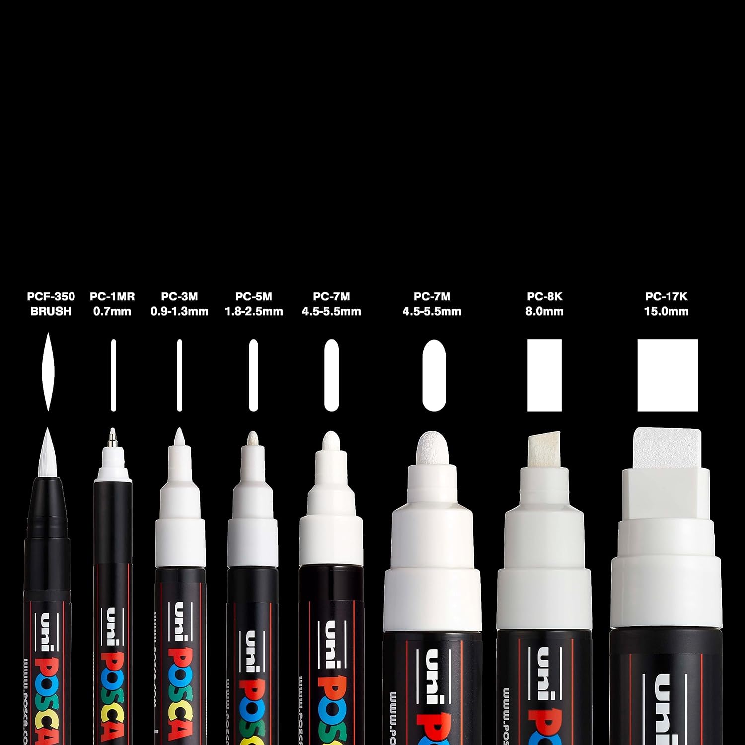 Uni Posca 8-Tip Acrylic Paint Marker Set, White, Non-Toxic, ACMI Certified, Allows You to Color on Any Surface, Ideal for Graffiti, Fine Art, DIY Projects, and More