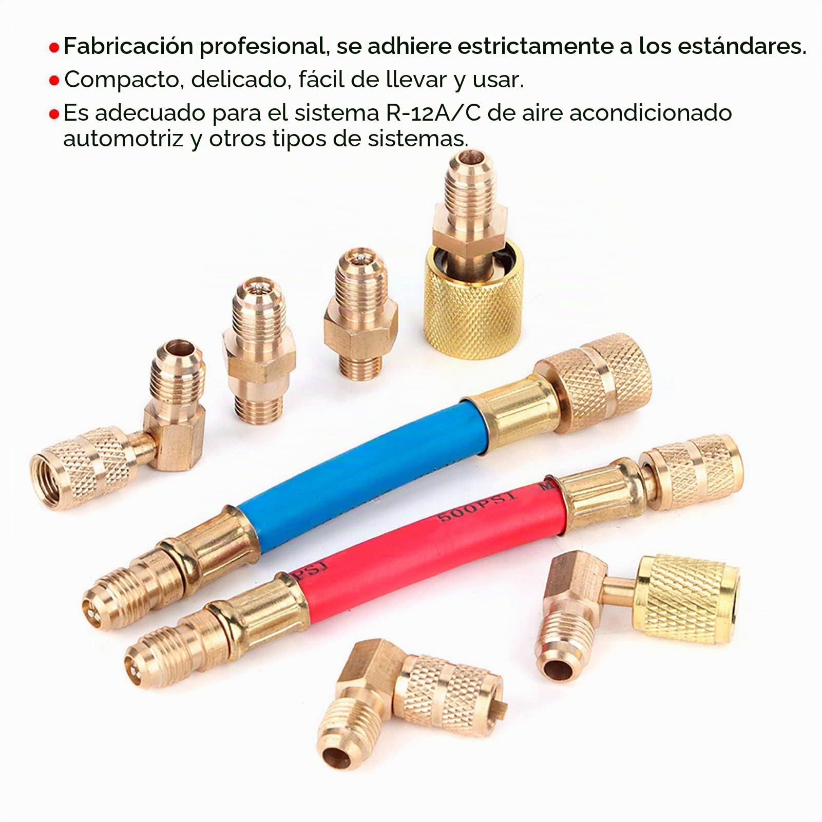 Kit de Mangueras Adaptadoras para Aire Acondicionado, Juego 8 Piezas Compatible con R134A R12, Conexión Estable para Sistema HVAC de Vehículos