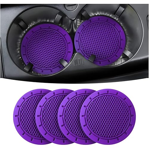 XINLIYA 4 Pack Car Cup Holder Coaster, 2.75 Inch Diameter Non-Slip Universal Insert Coaster, Durable, Suitable for Most Car Interior, Car Accessory for Women and Men (Purple)