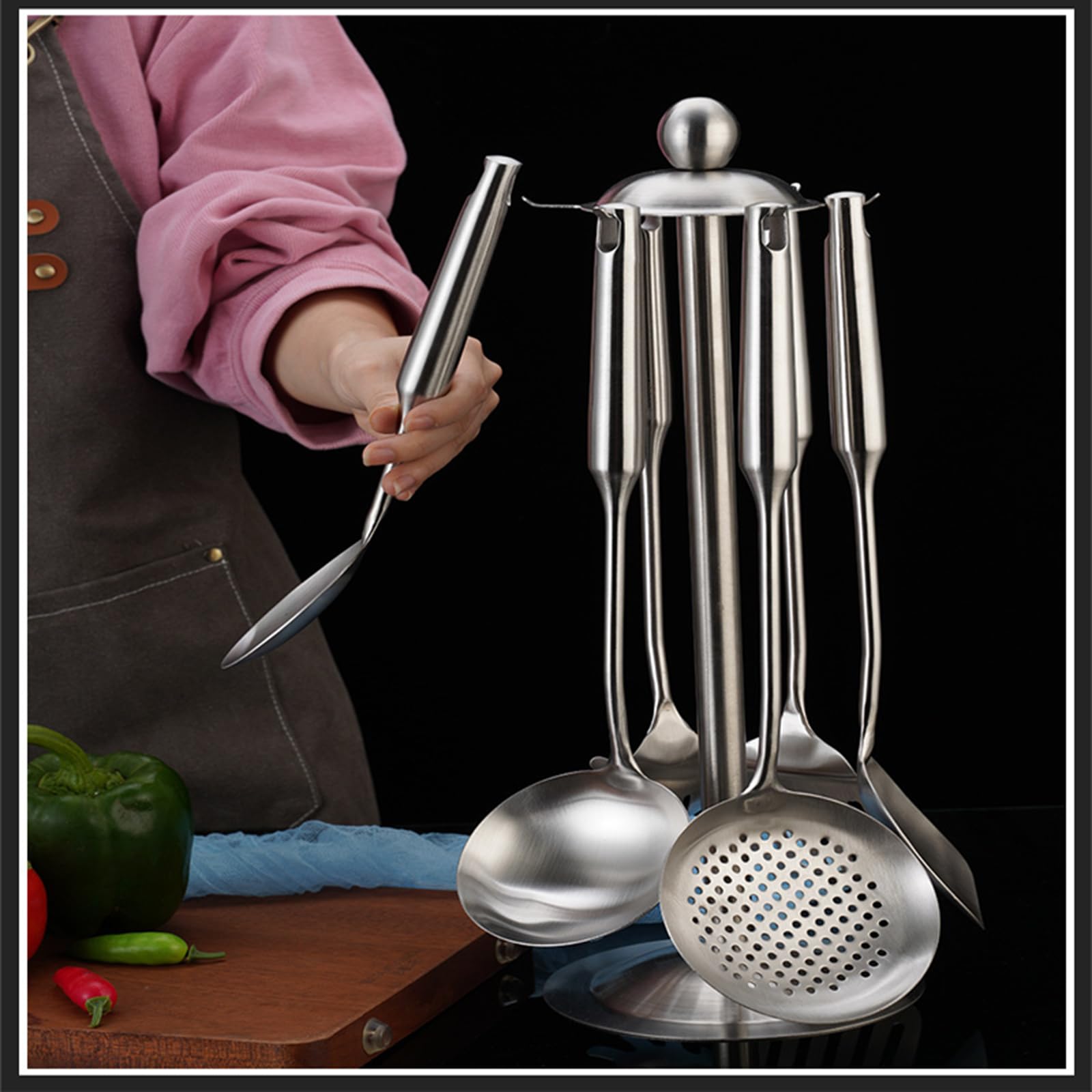 Generisch Küchen Kochutensilien Set Edelstahl 304 mit Utensilienhalter, hitzebeständig und spülmaschinenfest, ideal für die Zubereitung und Aufbewahrung von Kochbesteck