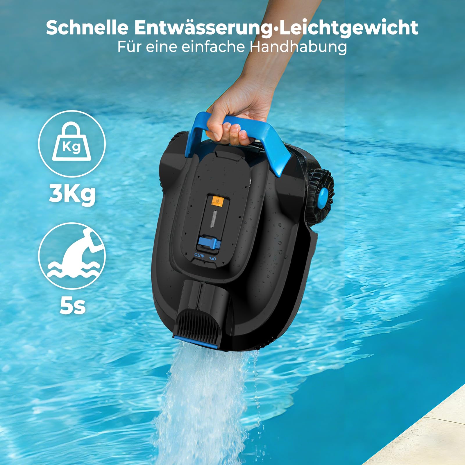 (2026 Neu) PC01 Poolroboter, Akku Poolsauger Bodensauger, Kabelloser Poolroboter Boden, 120 Minuten Laufzeit, 6057 LPH, Selbsteinparkfunktion, Poolreiniger für Flache Pools bis zu 80㎡