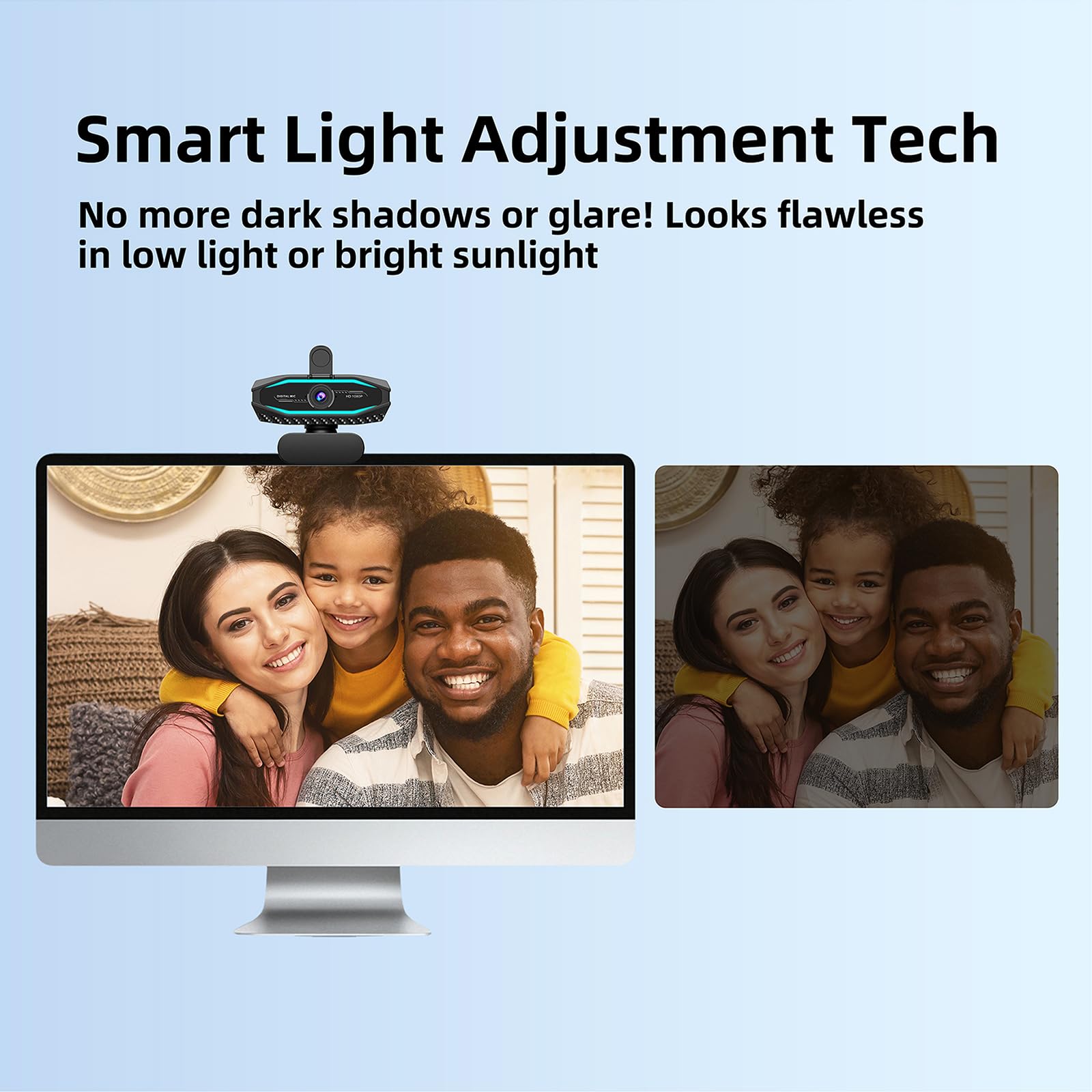 Cámara web HD 1080P, cámara de computadora USB Plug & Play, cámara de transmisión automática de poca luz, cámara web de luz de estado RGB, cámara web con micrófono con cancelación de ruido