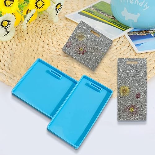 Miniatura 6 de AEGYPIUS Badge Buddy Mold, 1 juego de moldes cuadrados de 3.15 pulgadas y 4.6 x 2.3 pulgadas rectangulares para resina epoxi, moldes de carrete de