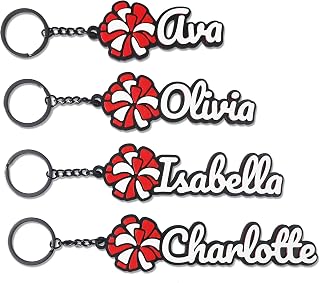 Bulk of 10/20/30 pcs Personalized Custom Red/White Pom Poms Cheer Cheerleader Cheerleading Keychain Keyring Name Backpack Tag 3D Printed Game Day Sport Team DIY