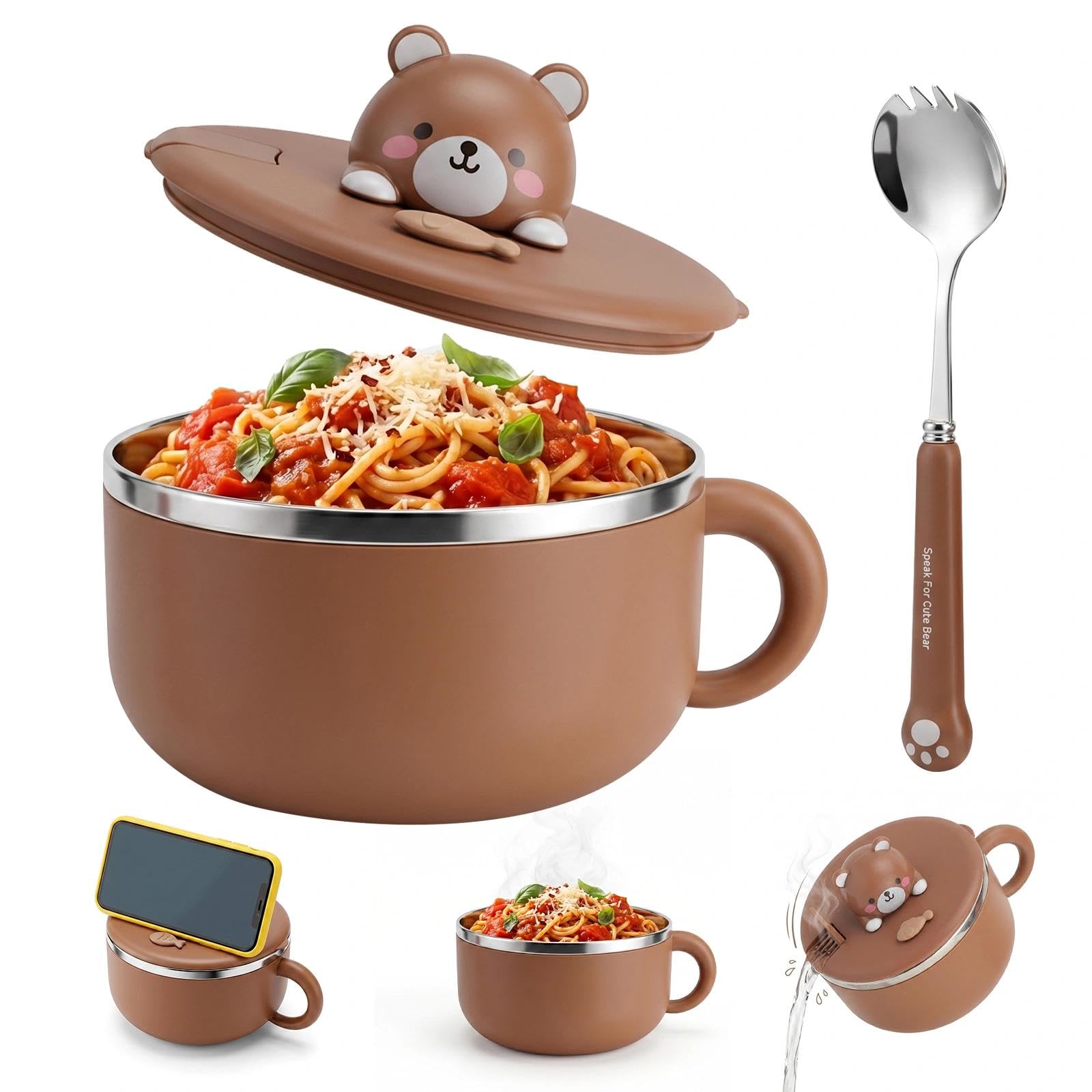 Miska termiczna z pokrywką, miska na sałatkę, miska na makaron, miska na ramen, podgrzewacz do potraw, z pokrywką, nadająca się do mycia w zmywarce, miska do serwowania, zastawa stołowa