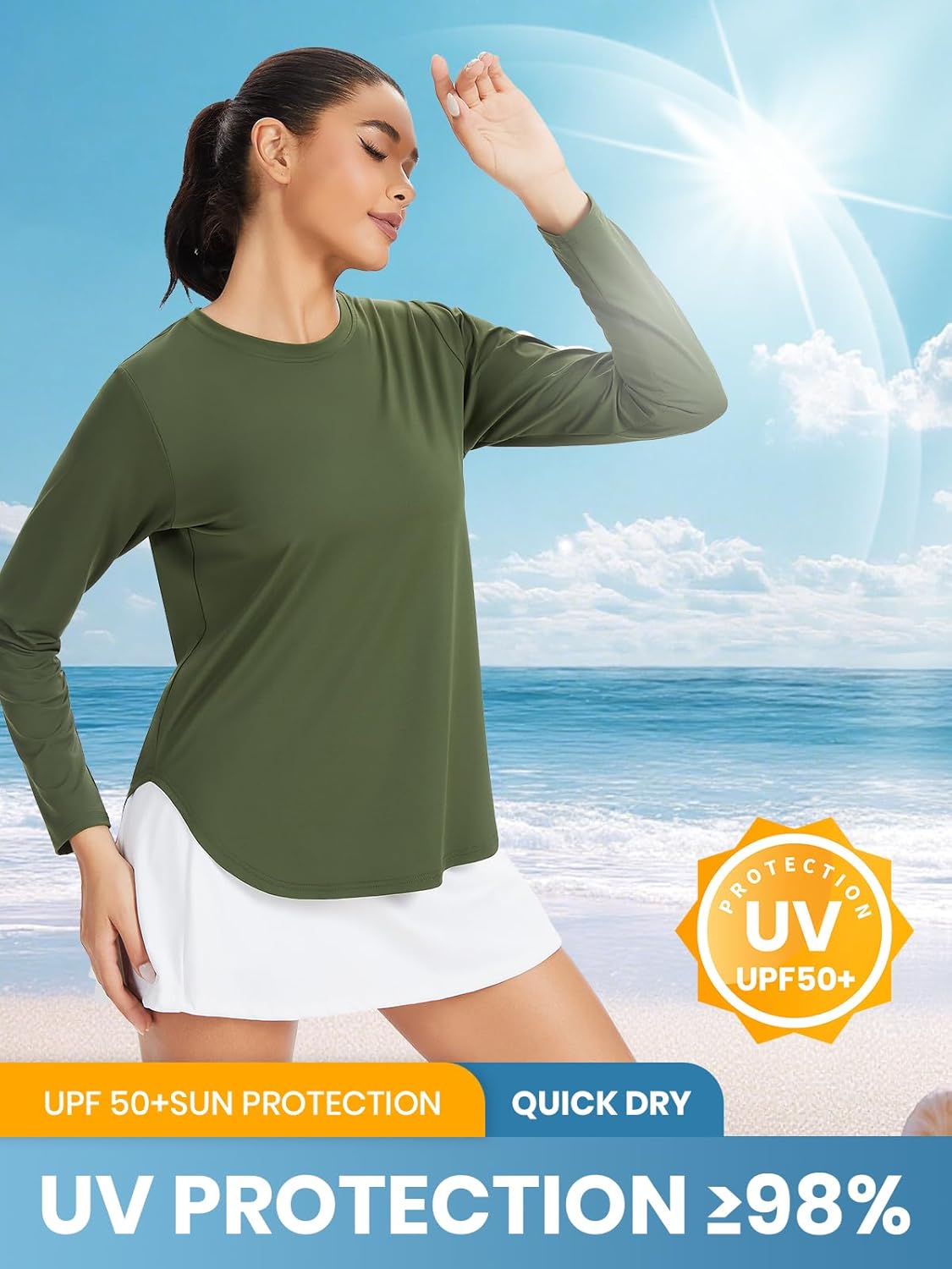 Xelky 3 Pack Womens Workout Long Sleeve Tops Quick Dry UPF 50+ Athletic T-Shirts Sun Protection Yoga Shirts Running Tee - Image 5