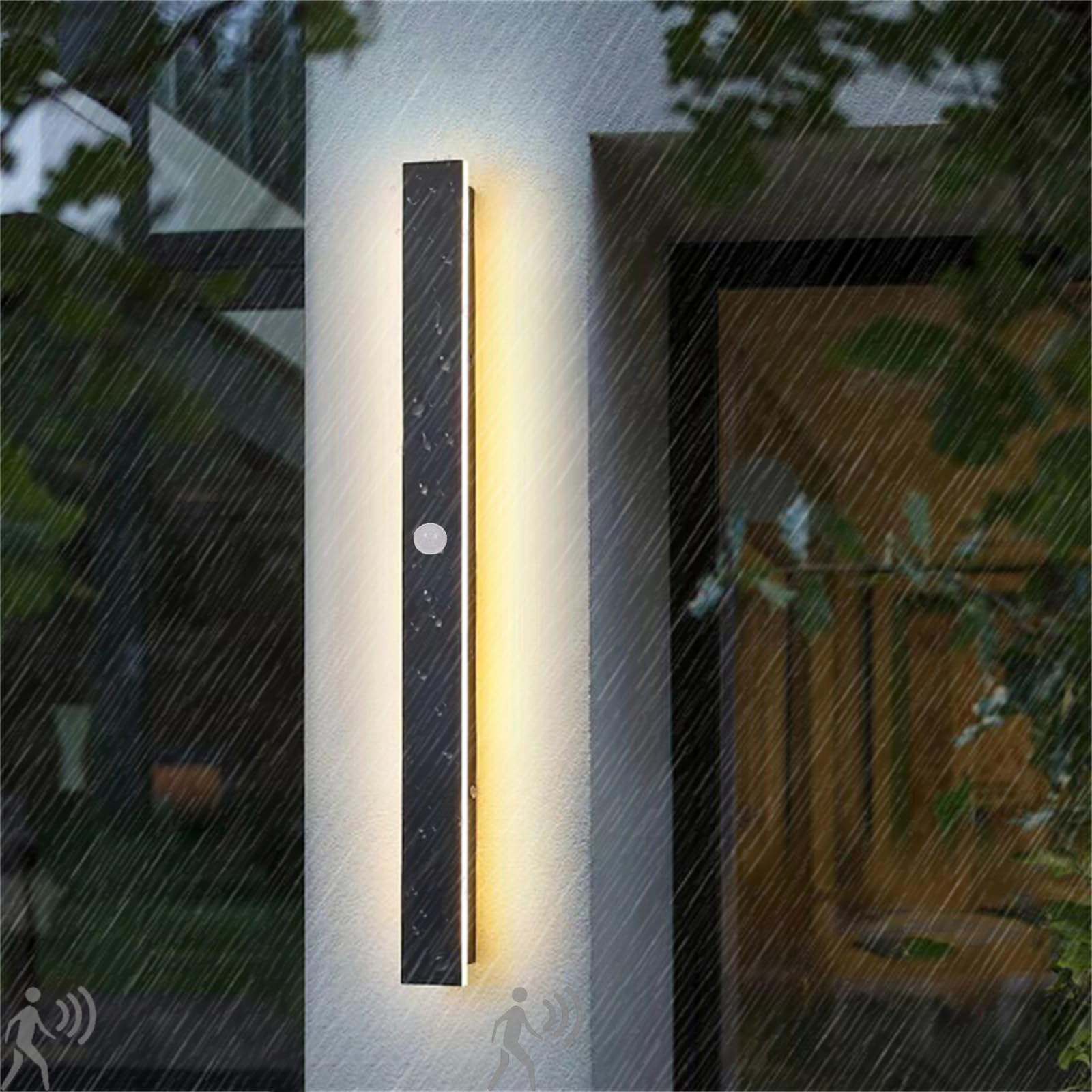 TZSMUM Exterior Wall Sconce Modern LED Wall Light with Motion Sensor Garden Wall Lamp Outdoor Long Black Outside Lighting Balcony Indoor Living Room Bathroom Front Door Bedroom (Warm Light,180CM)