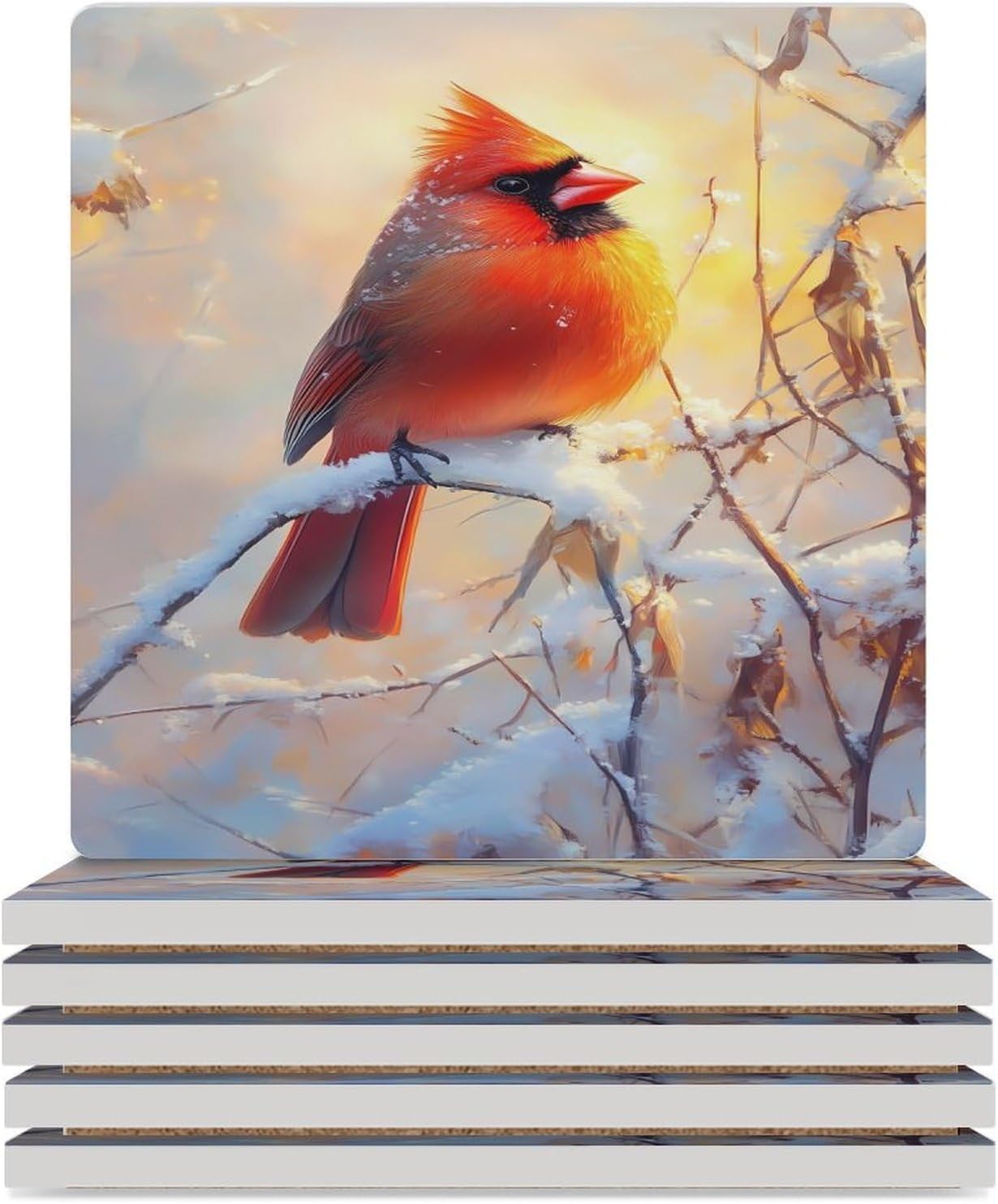 Cardinal Bird Ceramic Coasters Square Drinks Coaster Coffee Table Decor Table Coaster for Home Bar