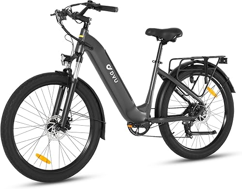 DYU Bicicleta eléctrica para adultos de 26 pulgadas con 7 velocidades, motor sin escobillas de 350 W, batería extraíble de 36 V 10 AH, largo alcance