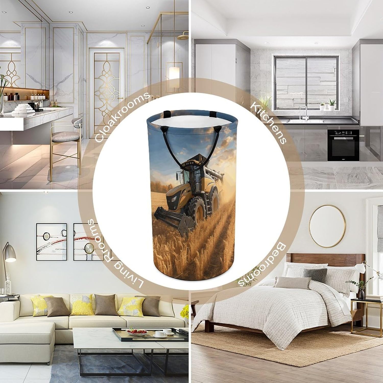 Farm Tractor Harvest Laundry Basket Large Foldable Laundry Hamper with Handles Freestanding Collapsible Clothes Basket Waterproof Portable Dirty Clothes Hamper for Bathroom 86L