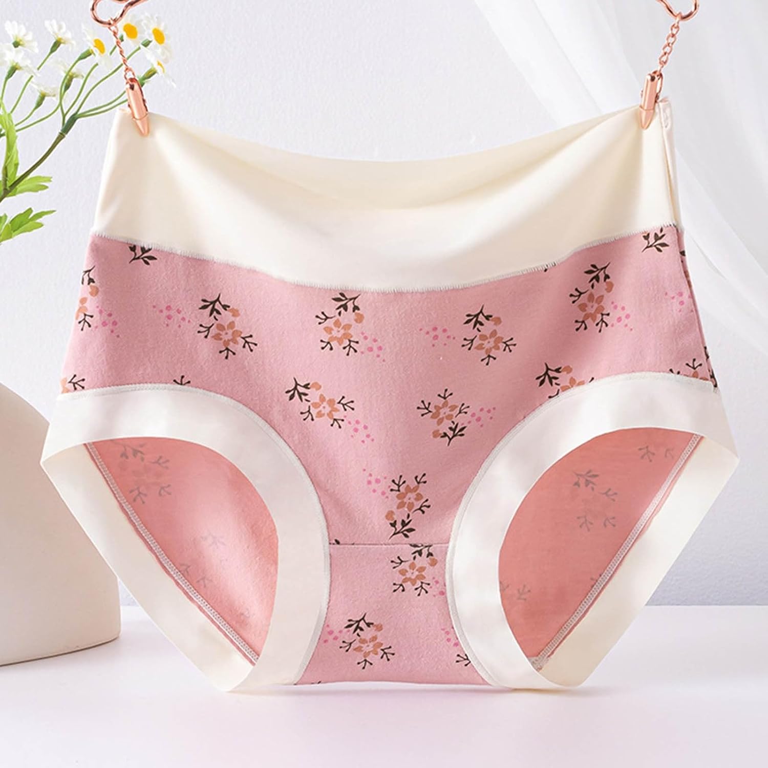 Women's High Waisted Underwear Tummy Control Seamless Full Coverage Panties Soft Hipster Floral Briefs Underpants