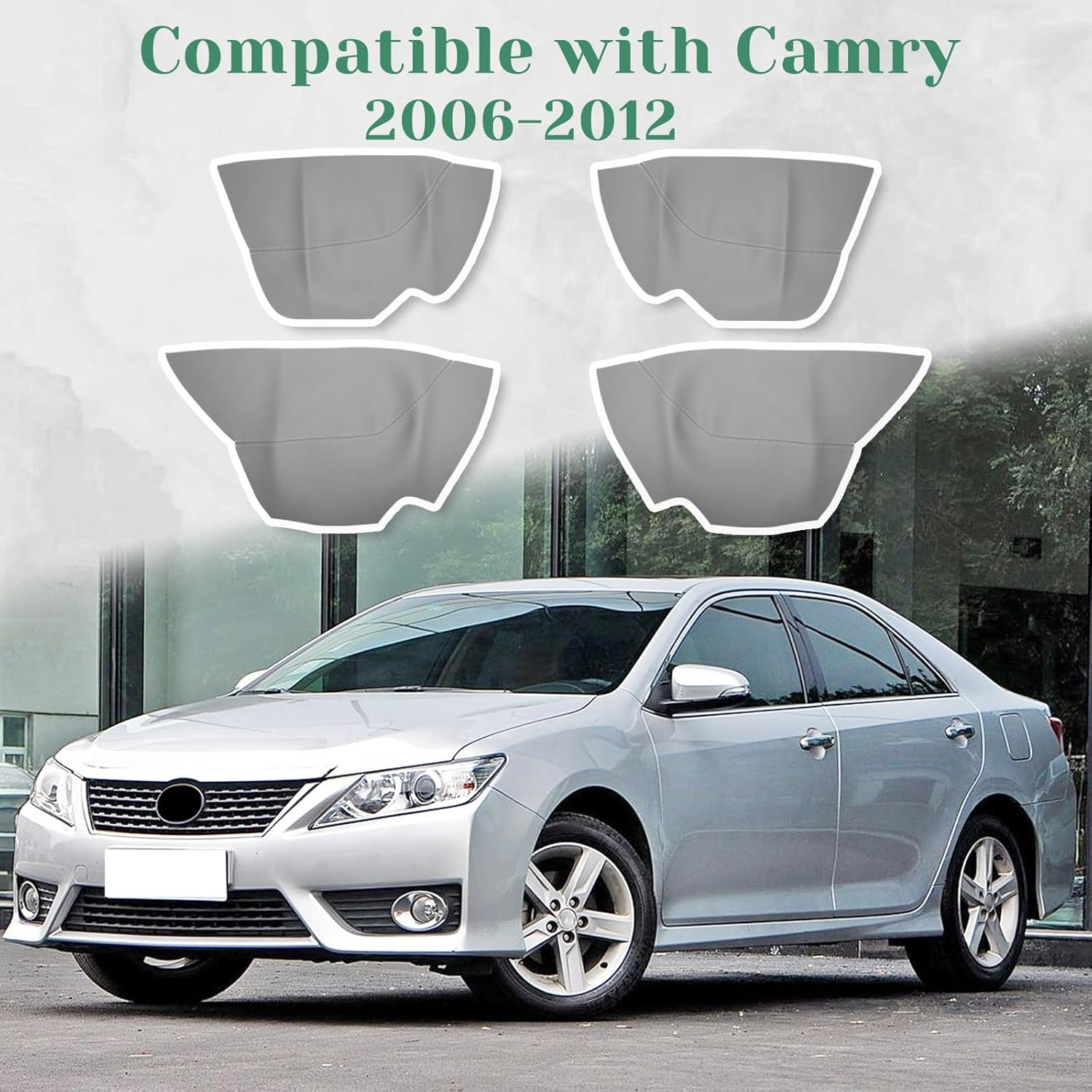 4PCS Door Panel Armrest Cover Compatible with Toyota Camry 2006-2011 Front and Back Vinyl Leather Insert Cards Protector Trim Gray (Only Leather Part)