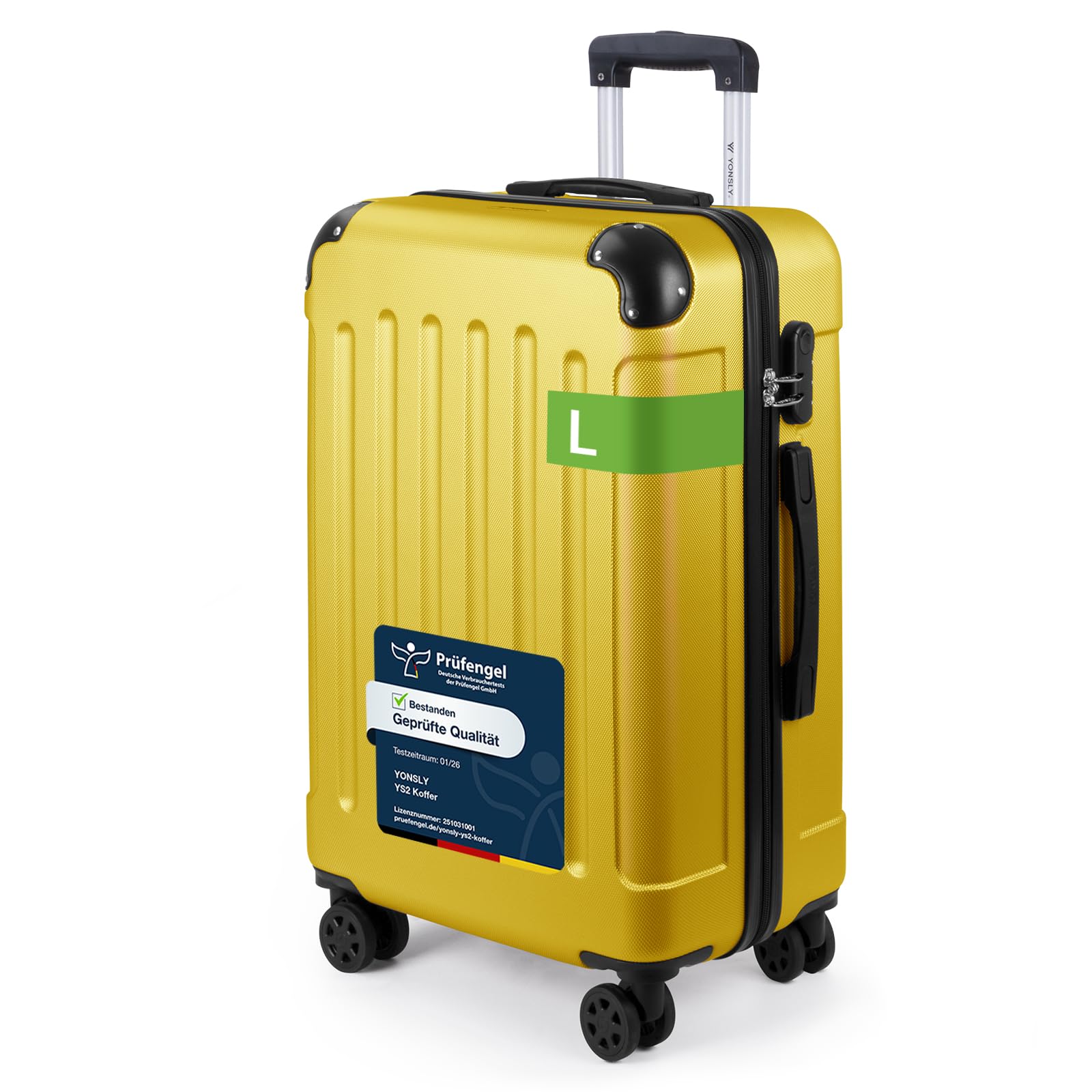 YONSLY Trolley Koffer Set, Reisekoffer, Rollkoffer Handgepäck, Kabinkoffer Suitcase, Gepäckset mit 360° Rollen, Hartschalenreisekoffer, Zahlenschloss, Gummigriff