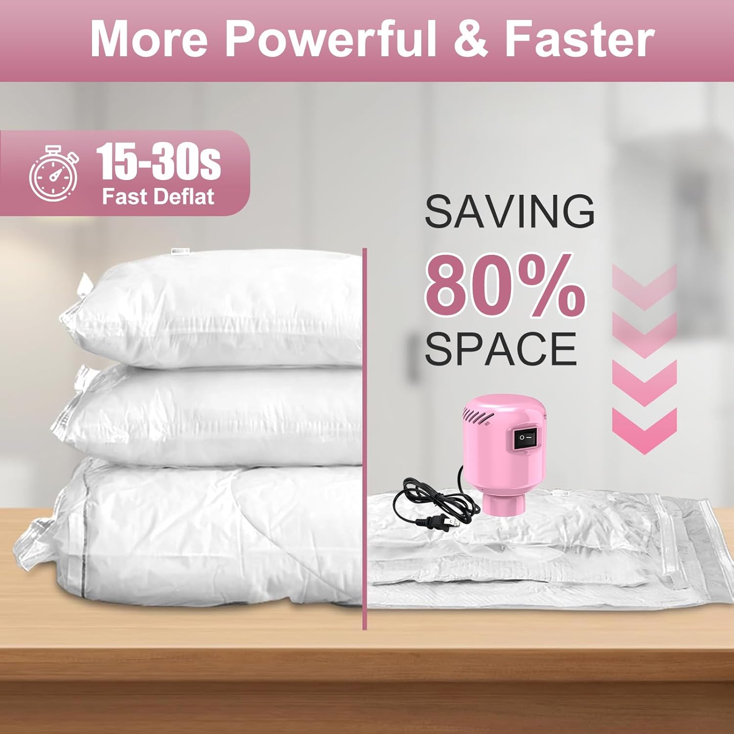 Electric Pump for Vacuum Storage Bags, Portable Vacuum Bag Pump, Electric Vacuum Pump for Storage Bags, Great for Various Vacuum Seal Bags for Clothing,Blankets,Bedding- Pink (No Bags) - Image 2