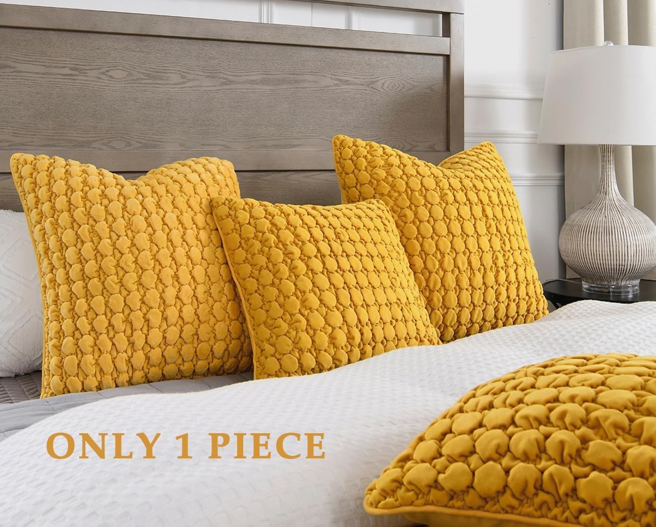 Pillow Cover 24x24 1 Piece Velvet Euro Sham Decorative Farmhouse Pillowcase Boho Square Cushion Covers Soft Bubble Texture for Couch Sofa Bed Bedroom Car Living Room，Yellow