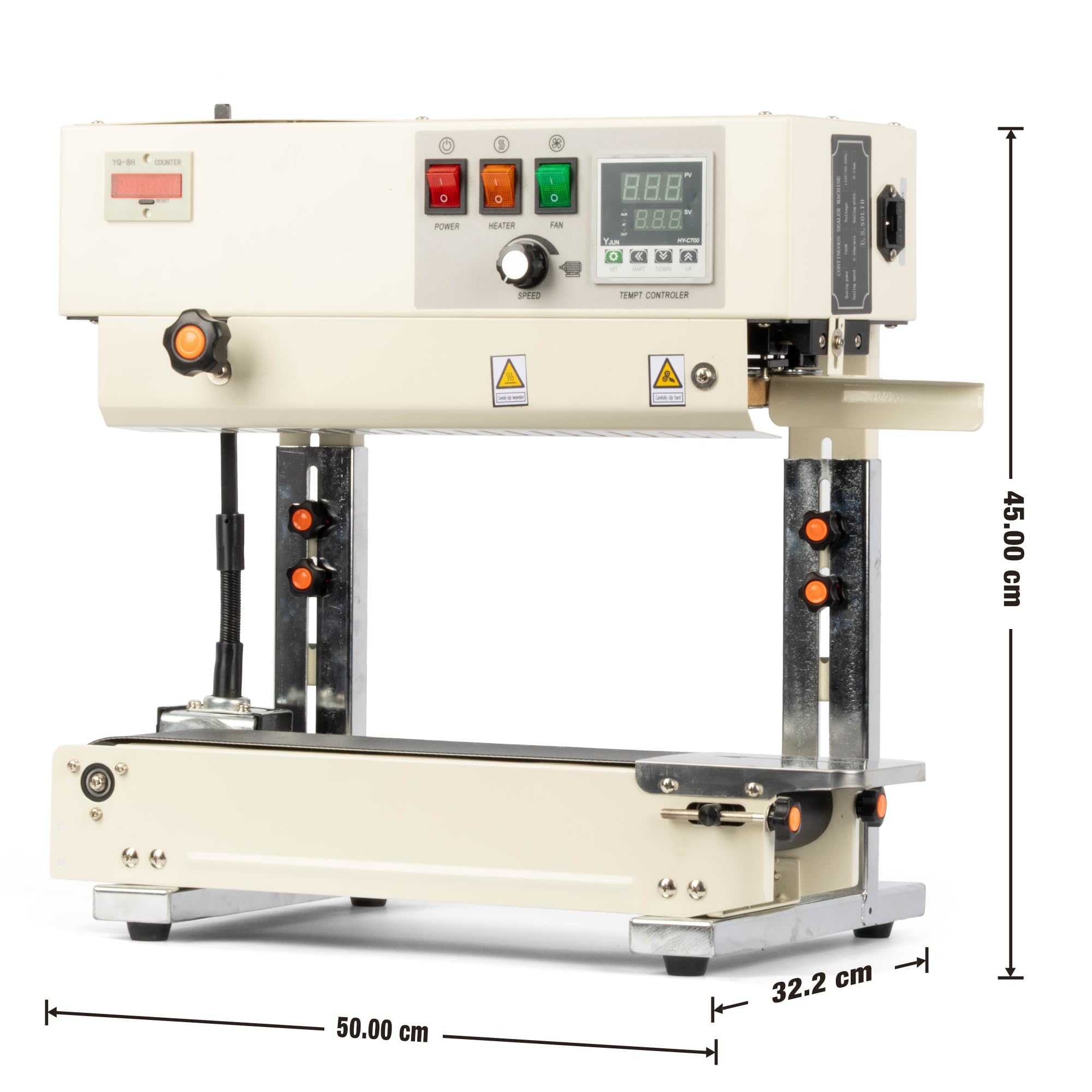 U.S. Solid Máquina selladora automática vertical y horizontal de banda continua, control digital de temperatura para bolsas de PVC de 0,02 a 0,8 mm, 220 V con codificación de sellos y contador
