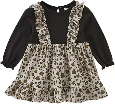 Amazon.com: H HIBOBI Vestido de manga larga con volantes, falda de princesa  de leopardo de una pieza para bebés de 1 a 6 años : Ropa, Zapatos y Joyería