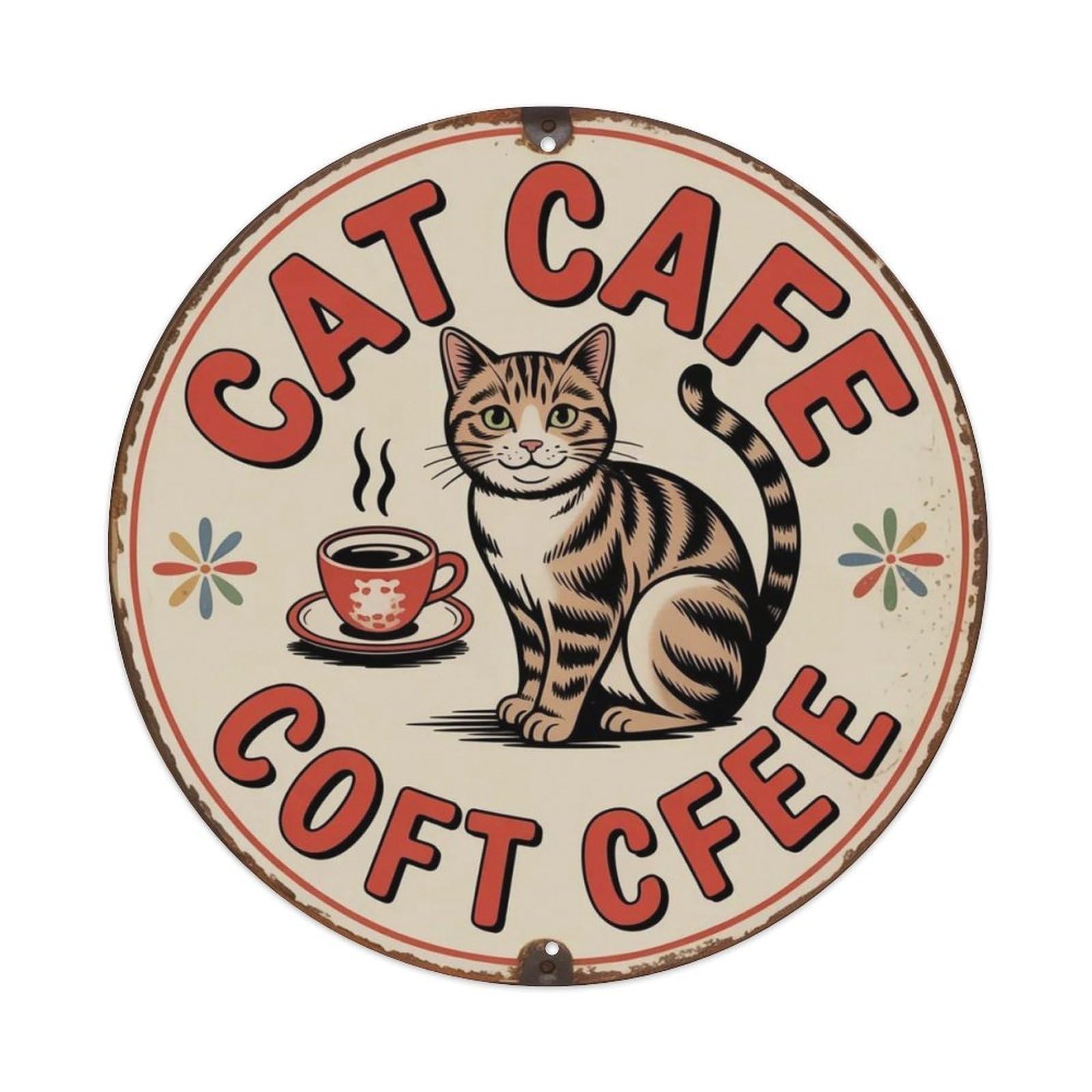 Cat Cafe Japanese Showa Metal Tin Sign Plaque