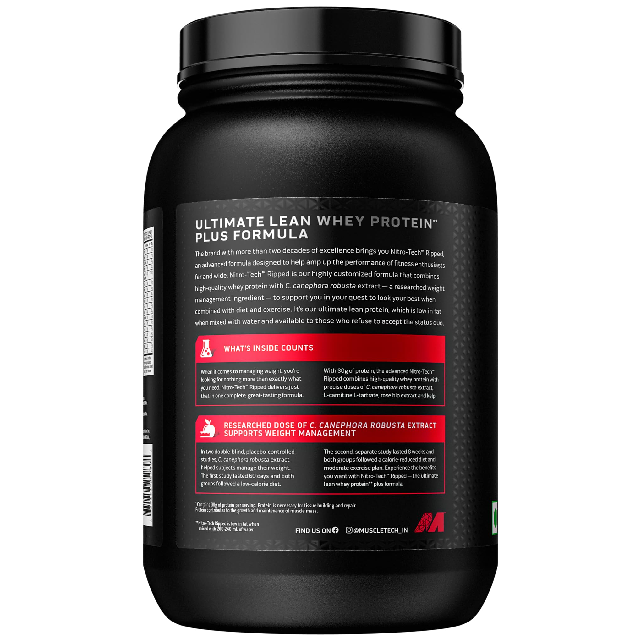 MuscleTech Nitrotech Ripped,907G (2Lbs),French Vanilla Bean,Low Fat Lean Whey Protein,Protein + Weight Management,30G Protein From Whey Protein,500G (L-Carnitine & L-Tartrate),200Mg — Amazon image 3