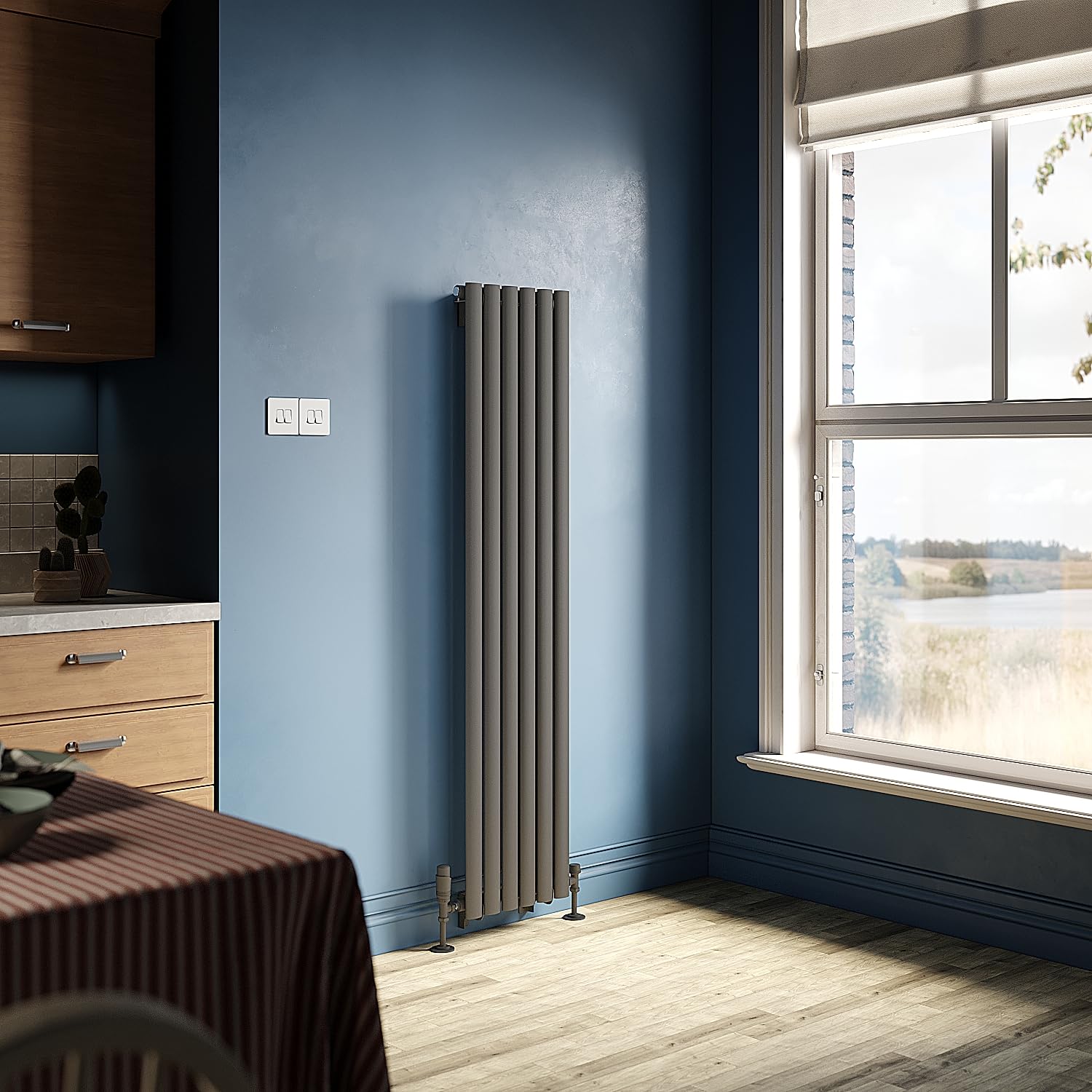 ZANOFIRA 1600 x 360mm Vertical Anthracite Designer Radiator Single Oval Column Tube Modern Central Heating Panel for Living Room Kitchen Bathroom Radiators Rad