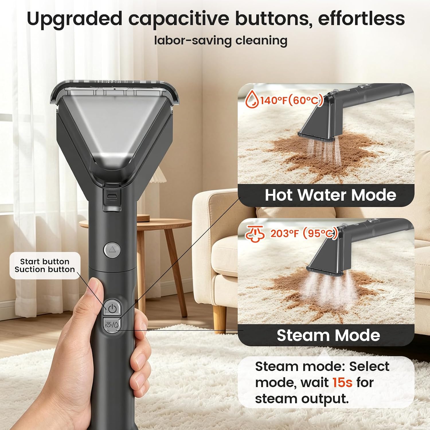 Handheld Steam Spot Cleaner, 4‑Mode Portable Carpet & Upholstery Washer