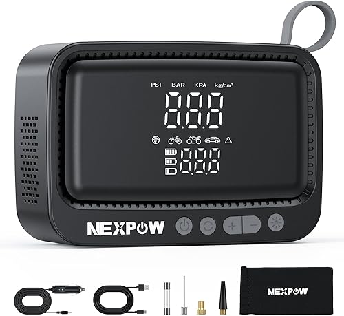 Miniatura 18 de NEXPOW Inflador de neumáticos Compresor de aire portátil - Bomba de aire para neumáticos de automóvil con adaptador de corriente de 12 V CC, bomba
