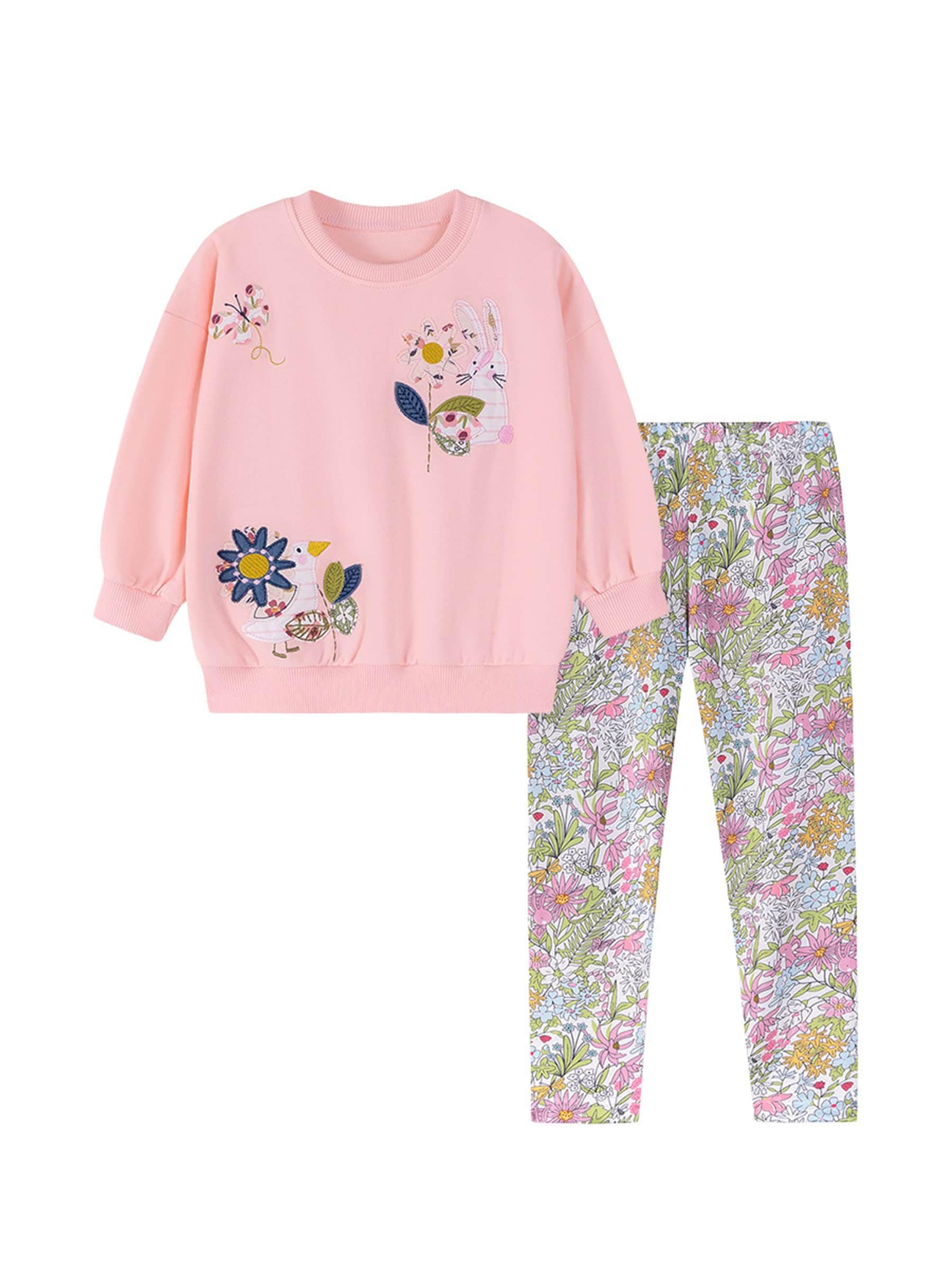 Sudaderas Conjuntos Niña Otoño Invierno Conjunto de Sudadera y Pantalón 2 Piezas Manga Larga Algodón Chaqueta Deportiva Chica Pantalones de Chándal 2-7 Años