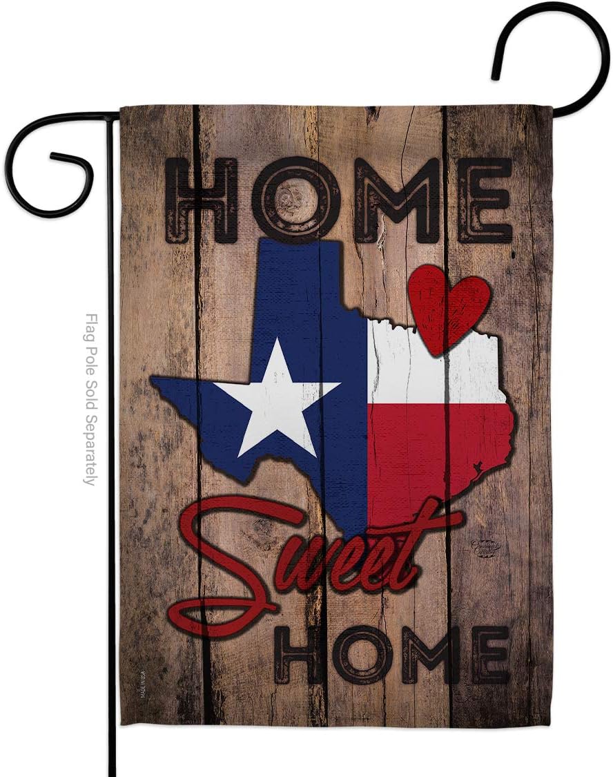 State Texas Home Sweet Garden Flag Set with Stand Americana States USA American Territories Republic Country Particular Area Small Decorative Gift Yard House Banner Made In 13 X 18.5
