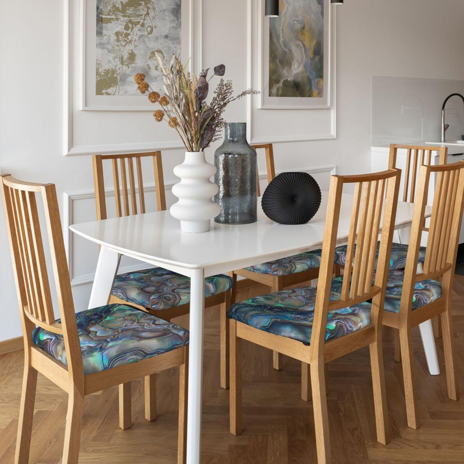 Abalone Nacre Print Square Cushion Covers 6 Pcs Set Elastic Non-Slip Seat Cushion Slipcovers Pet Furniture Protectors for Chair, Sofa