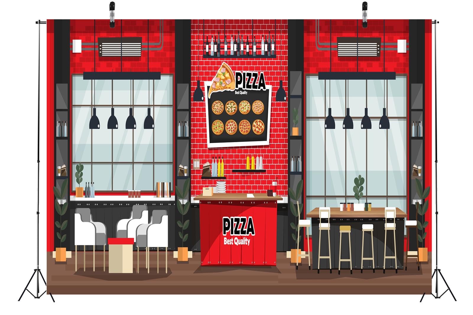 Pizza Shop Photography Backdrop Vegetables Fruits Boys Girls Cooking Baby Shower Background Pizza Party Photography Backdrop Newborn Baby Shower Cake Table Decorations Banner (A, 7X5FT