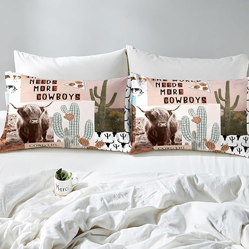 Miniatura 6 de Manfei Western Cowboys - Juego de funda de edredón para niños, tamaño individual, juego de ropa de cama de calavera de toro, cactus y ganado de las
