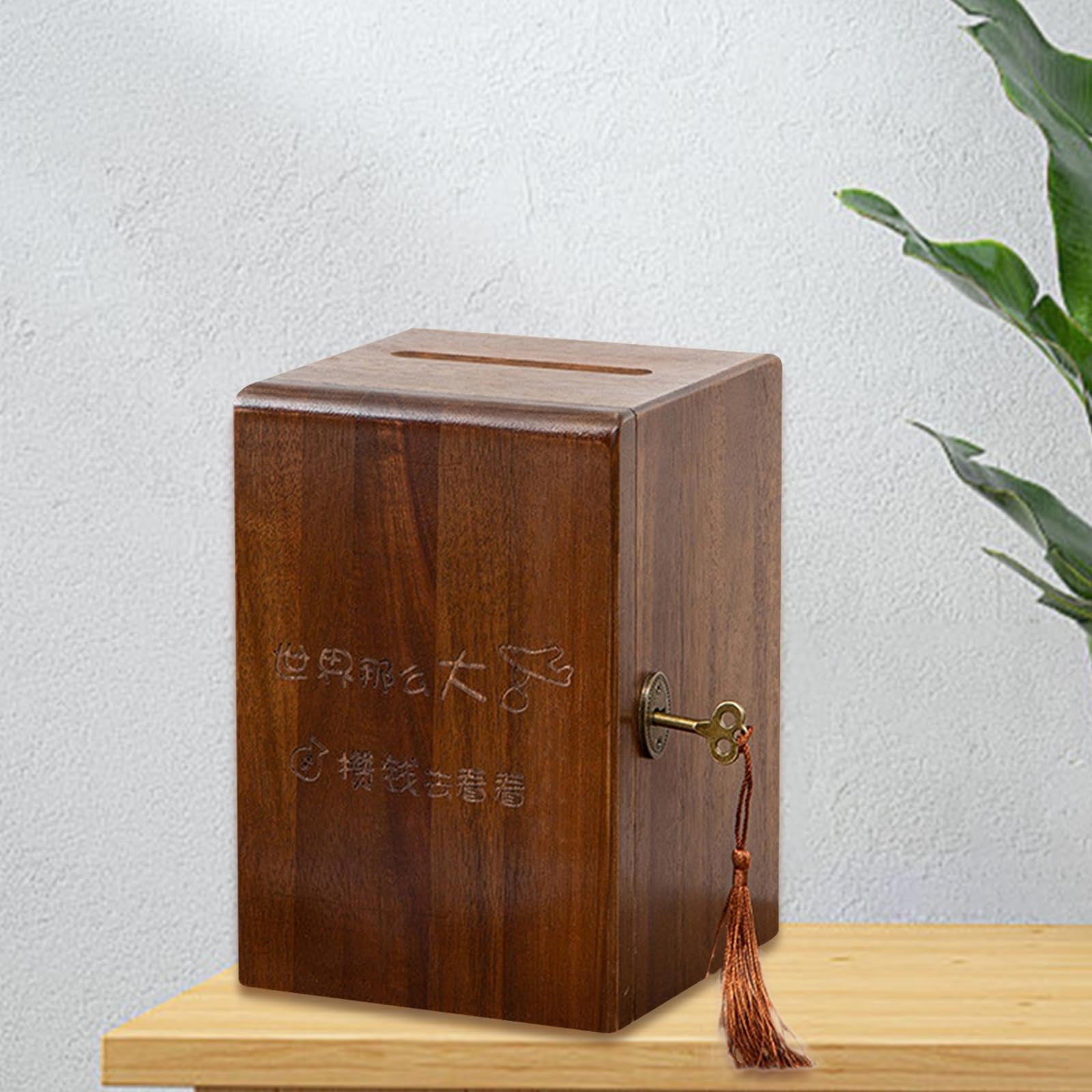 Amazon.co.jp: Generic 手作りの木製貯金箱と鍵付き, b : おもちゃ