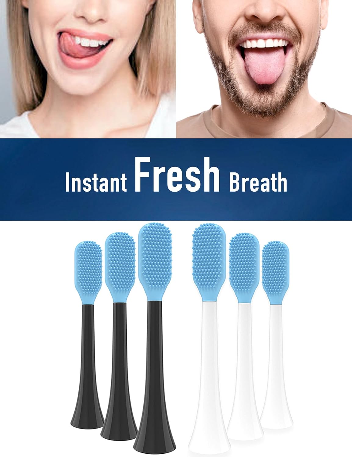 Tongue Scraper Heads Compatible with Philips Sonicare Click-On Handles – Gentle & Effective Tongue Cleaner, Fresh Breath, 3 Pack, Replacement Brush Heads (Black, one Size)