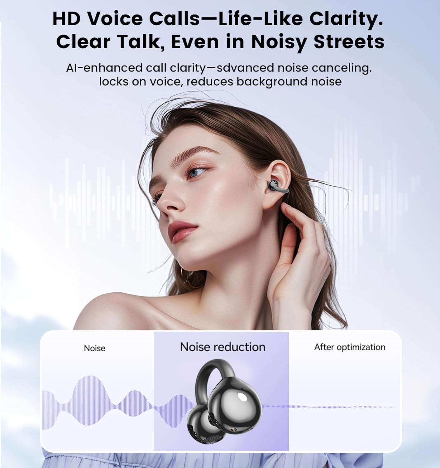 Clip on Earbuds,Open Ear Earbuds Wireless Bluetooth 5.4, Lightweight Open Ear Headphones with Mic 59H Battery,Waterproof, for Sports, Running, Small Ears & Glasses Wearers,Workouts - Image 5