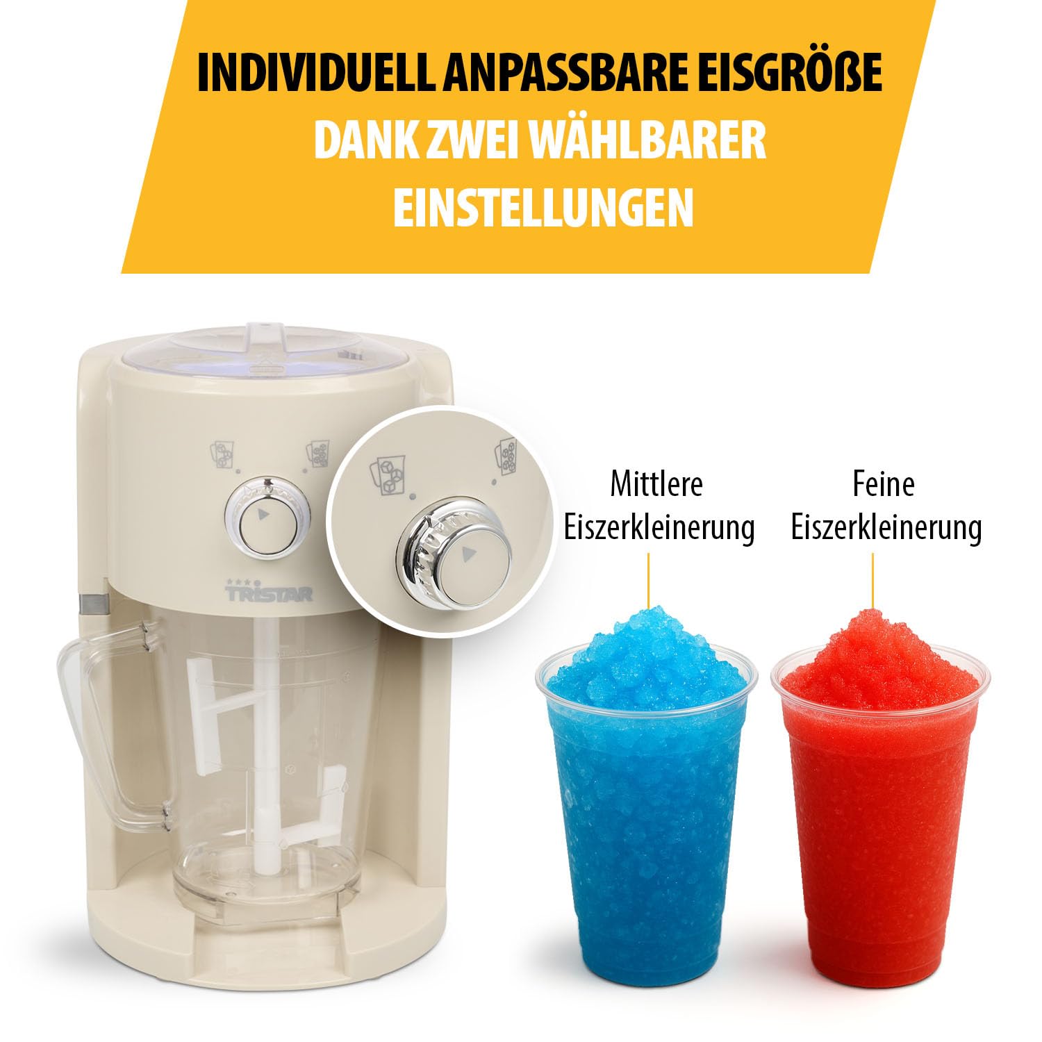 Tristar Slush-Maschine - 2 Größen Crushed Ice - 250 g pro Minute - 1,1 L Kanne - 600 ml Eisfach - KD-7310