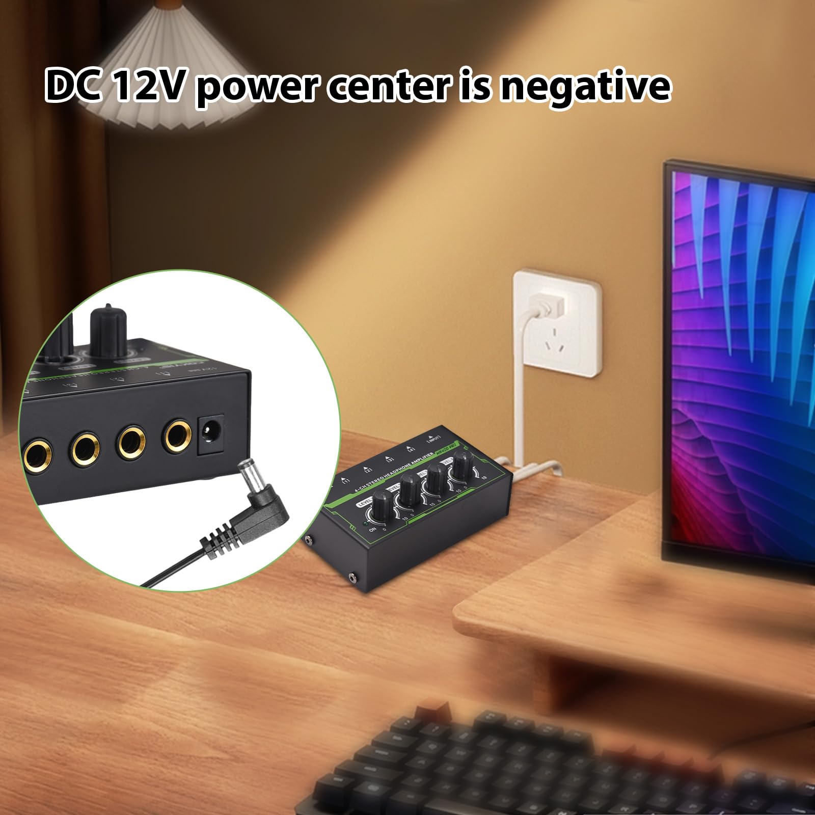Btuty Amplificateur Pour Casque Stéréo à 4 Canaux Mini Amplificateur Audio avec Adaptateur D'alimentation DC 12 V Interface D'entrée/Sortie De 6,35 MM Splitter