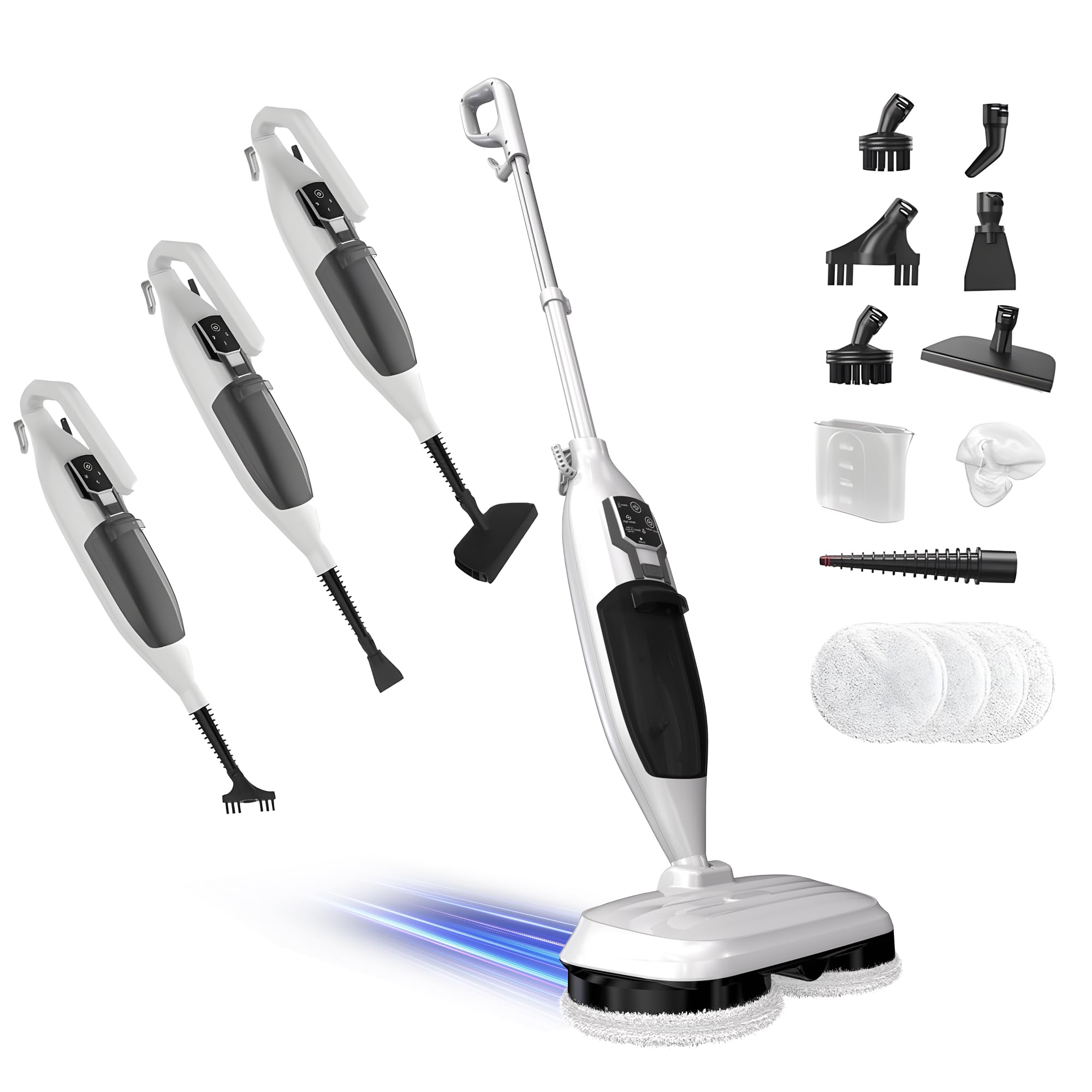 steam mop with 13 accessoriessteam cleaner for homefloor scrubber spin mop for hard floors deep cleaning 4 washable mop pads for home use 550ml capacity30 second heat-upwhite