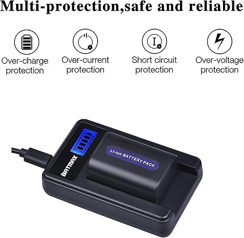 Miniatura 3 de Batmax Paquete de 2 baterías NP-FH50 + cargador USB LCD para baterías Sony NP-FH30, NP-FH40, NP-FH50 Serie H Sony Alpha DSLR A230, DSLR A290, DSLR